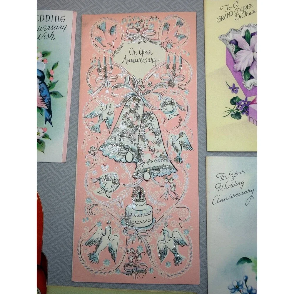 10 Vintage Kitsch Cute Anniversary Greeting Cards 1954 Mid-Century Ephemera